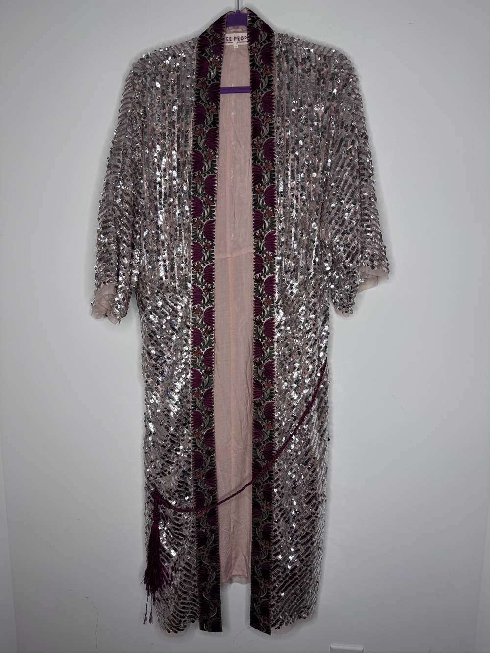 Free People Silver Sequin Light is Coming Duster Kimono Small - Picture 3 of 11